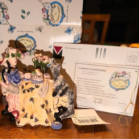 Clayworks by Heather Goldminc Presented By Blue Sky Whimsical Tea Party Figurine - Picture 8 of 15